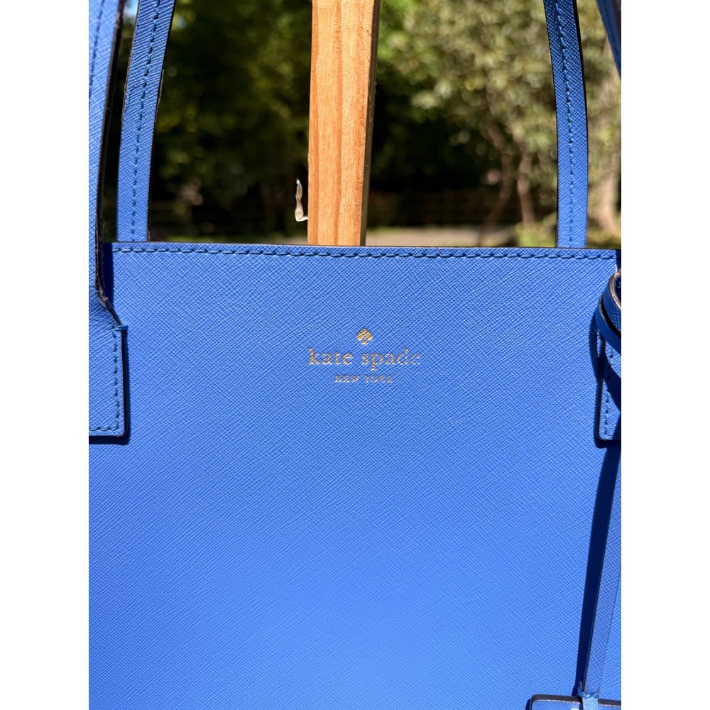 Kate Spade New York Saffiano Leather Tote Bag Blue Large Shoulder Bag Charm - Picture 4 of 9